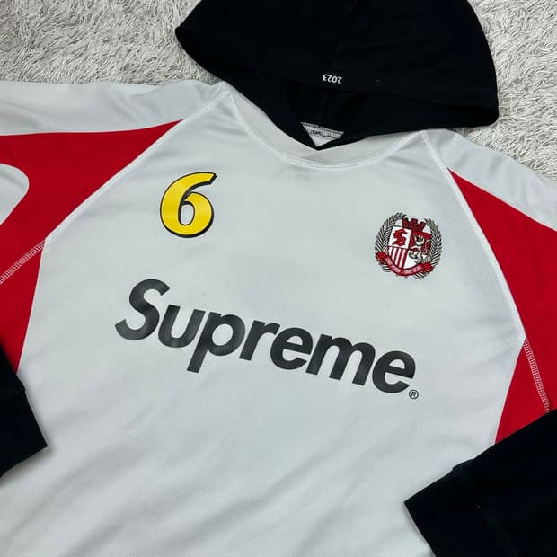 [M] 정품 슈프림 23FW 후드 사커 저지 화이트