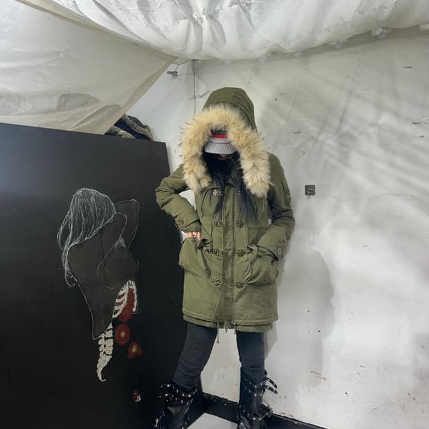 시슬리 y2k 울프죠 퍼 후드 자켓 S