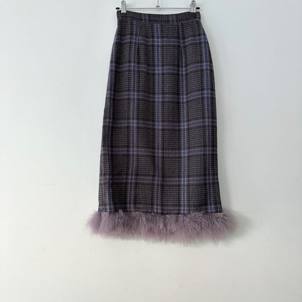 Check fur mix skirt / purple