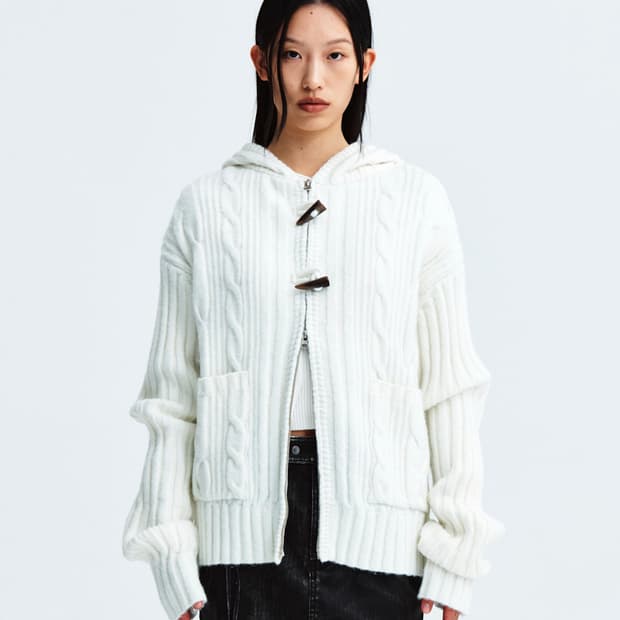 마뗑킴 케이블 니트 후디 토글 가디건