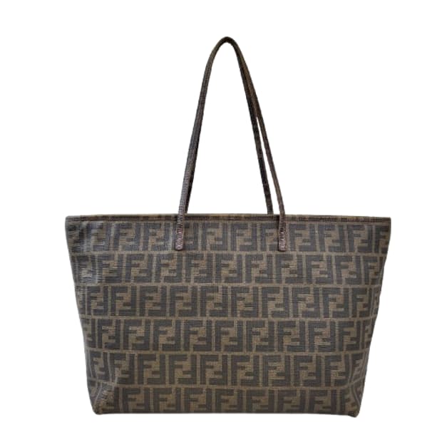 정품 펜디 주카 PVC 타바코브라운 스티치 쇼퍼백