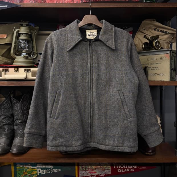 80s 울리치 쉐르파 라이닝 퓨어 울 워크 클래식 블루종 자켓 N237