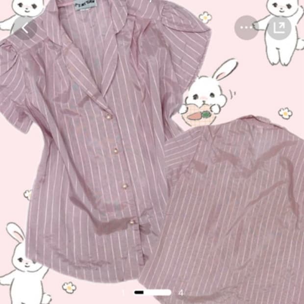 빈티지 실크 반팔 스트라이프 블라우스