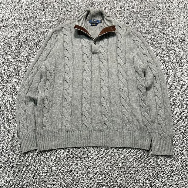 폴로 랄프로렌 그레이 버튼 케이블 니트