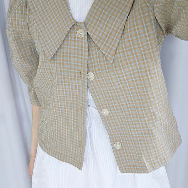 일본빈티지 나시 원피스 + 체크 셔츠 레이어드 세트 