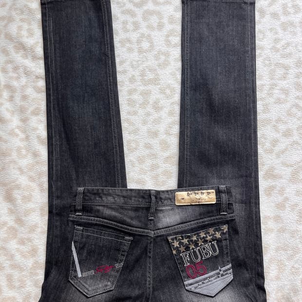 FUBU Black denim red lettering pants