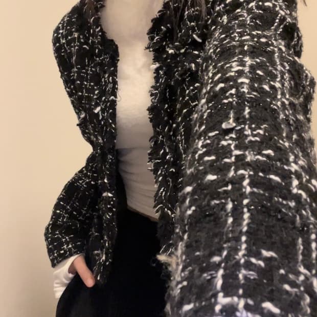 black+white tweed jacket