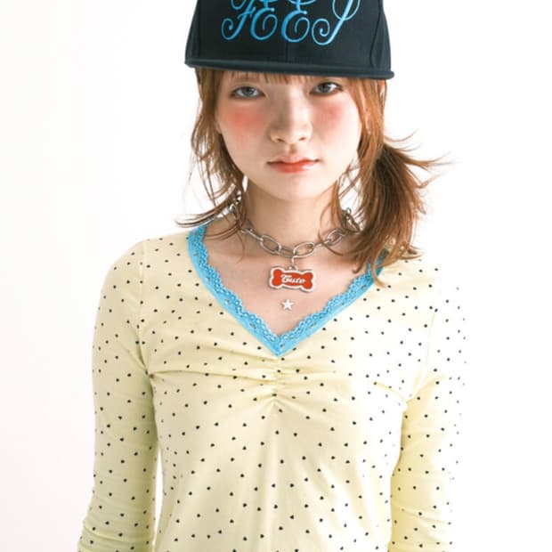 샵페어리 미니 하트 레이스 탑 레몬