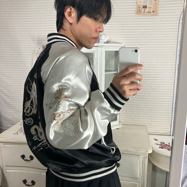 빈티지 타이거 드래곤 골드 스카잔 805 y2k 스트릿 갸루 펑키 일본빈