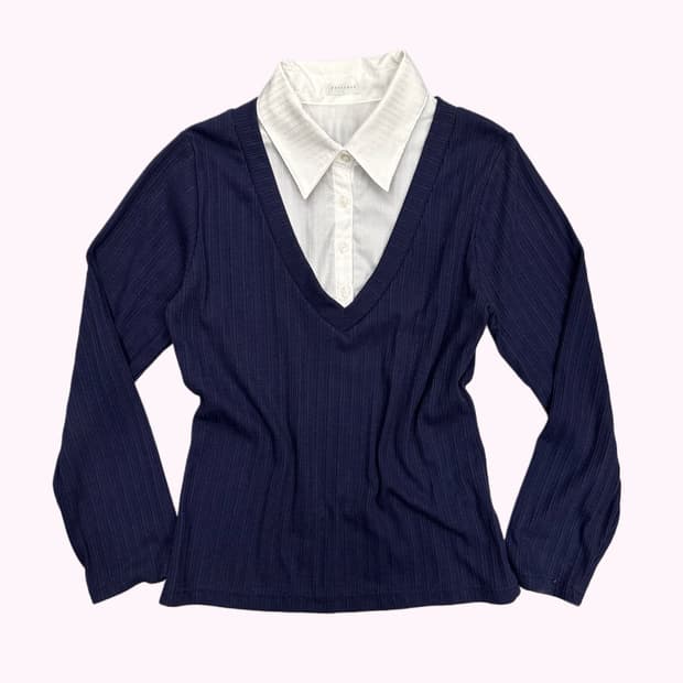 navy layered pattern blouse