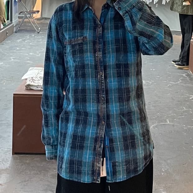 빈티지 블루 체크 무늬 플란넬 셔츠 H1460