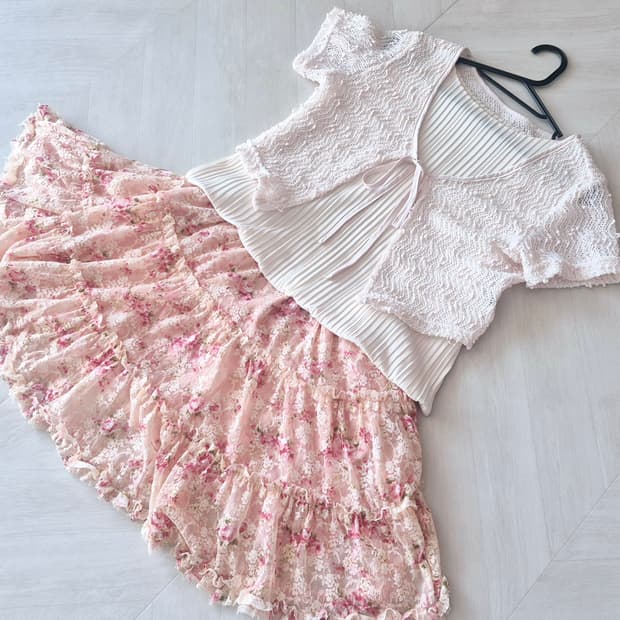 3p 리즈리사깔 히메 꽃무늬 스커트 빈티지 코디셋세트