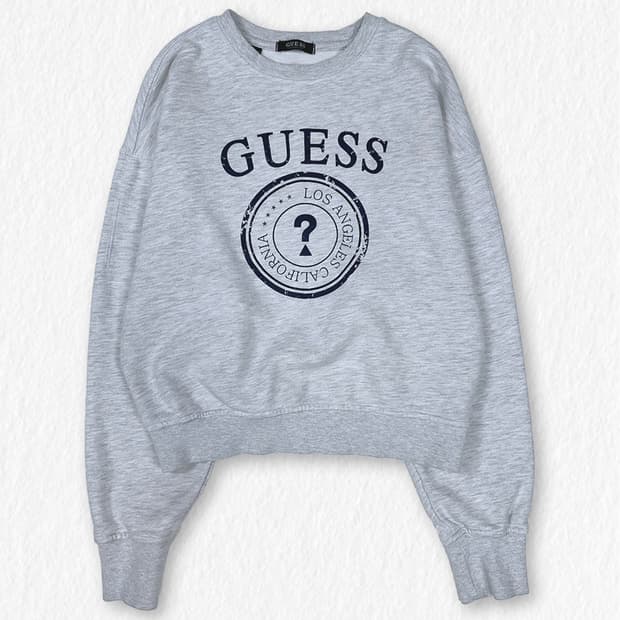 게스 크롭 맨투맨 멜란지 화이트