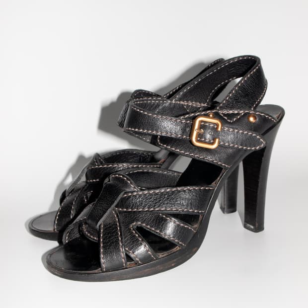 Pebbled Leather Strappy Sandal