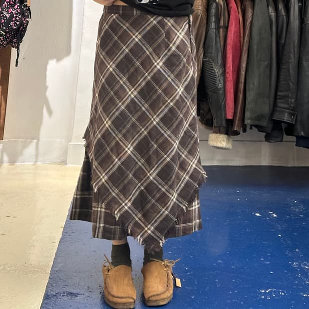Jpn 체크 레이어드 롱스커트 