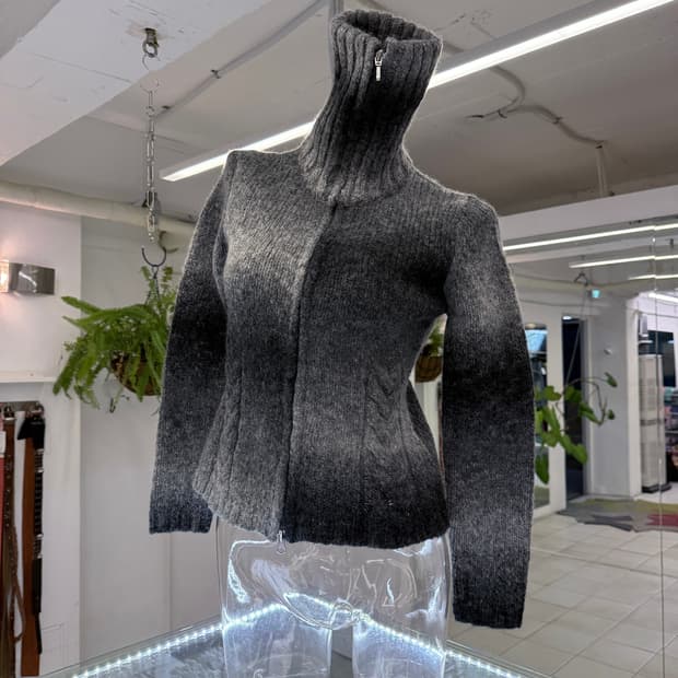 high neck knit zipup jacket