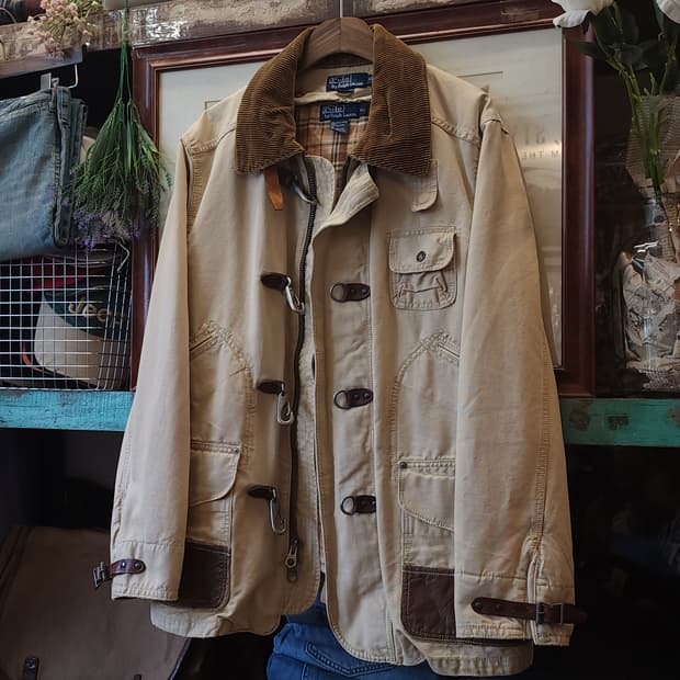 폴로 헌팅자켓 파이어맨 자켓 코듀로이 카라 캔버스 레더 XL