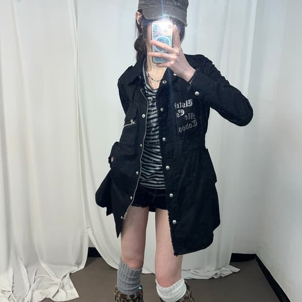 egoist 블랙 펑크레터링 그런지 자켓