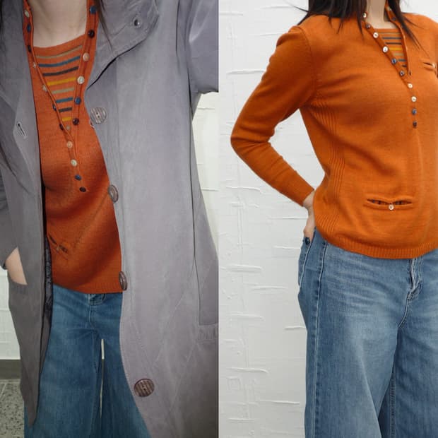 Orange button detail knit