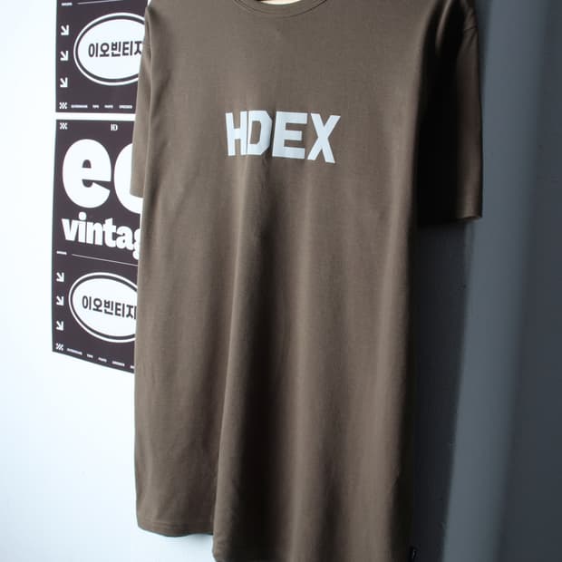 (XL-2XL) 에이치덱스 반팔 티셔츠 빅로고 카키 스판-H32399