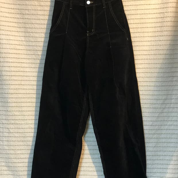 다이애그널 벨벳 코튼 원턱 와이드 팬츠 블랙 S