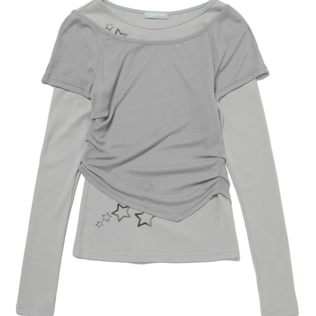 허그유어스킨 레이어드 스타 티셔츠 그레이 롱슬리브