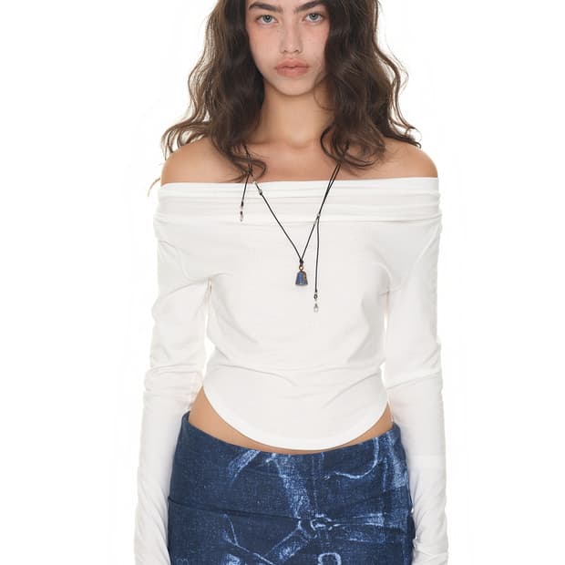 TMT 투머치택스 원숄더 롱슬리브리스 (화이트)