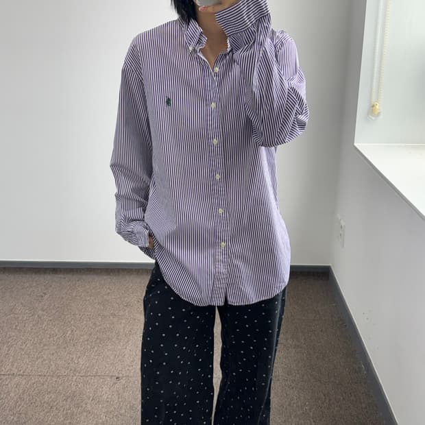 Polo 폴로 그린 포니 퍼플 스트라이프 셔츠