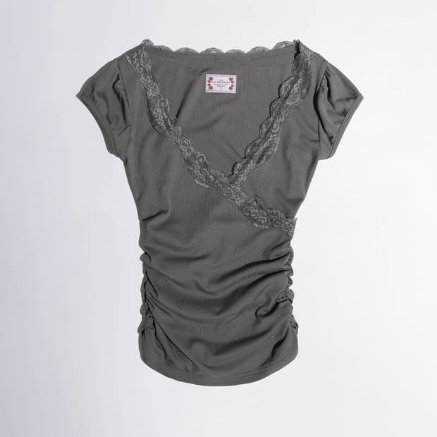 Lace Trim Wrap Tee Charcoal