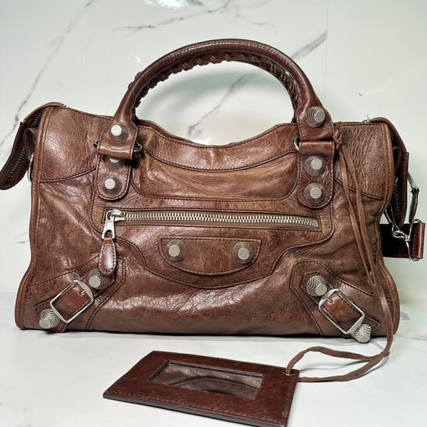 [A급 정품] 발렌시아가 자이언트 시티 모터백 미디움 브라운