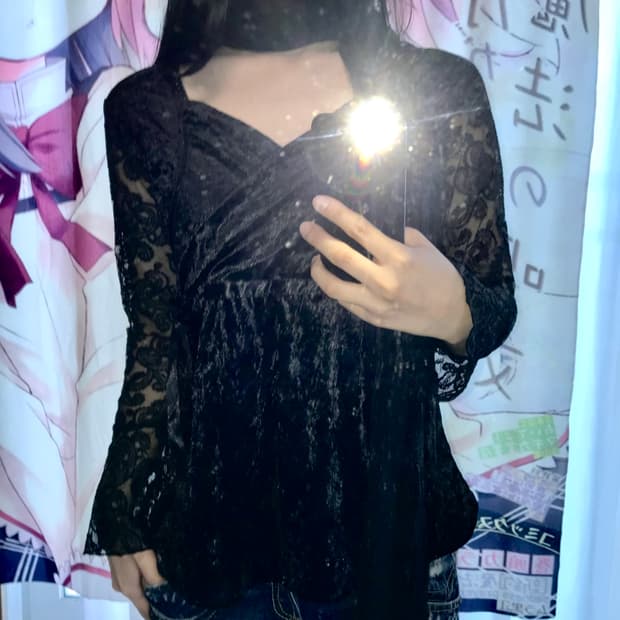 시스루 벨벳 리본 탑