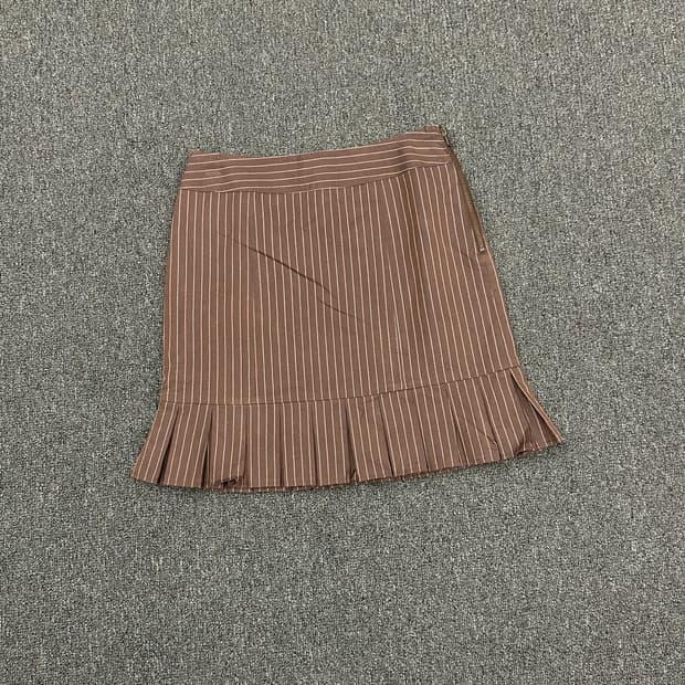 2)Japanese vintage 브라운 스트라이프 플리츠 미니스커트