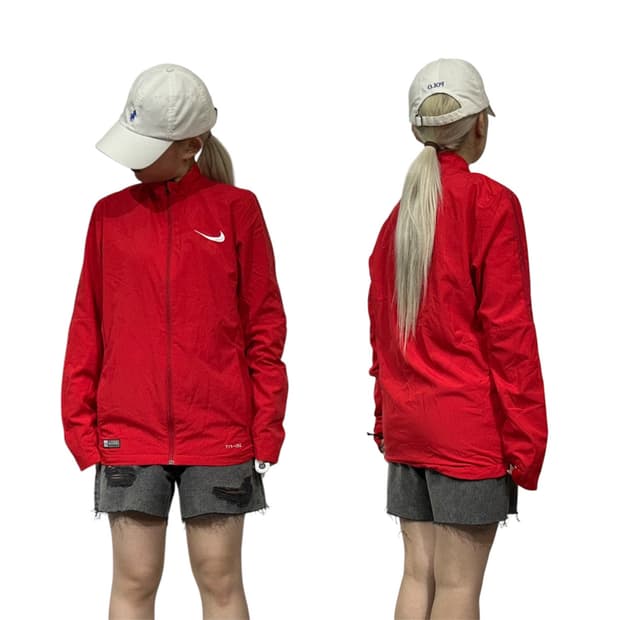 나이키 레드 화이트 빅 로고 바람막이 트랙 자켓 S
