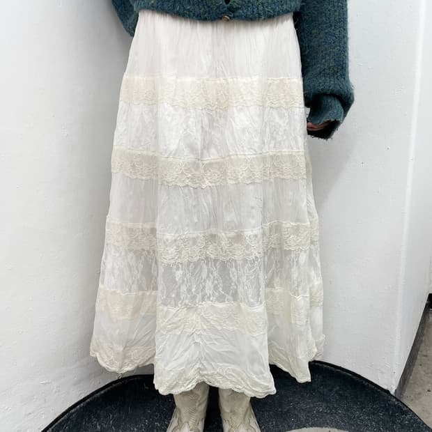 화이트모리 레이스 캉캉 롱 스커트