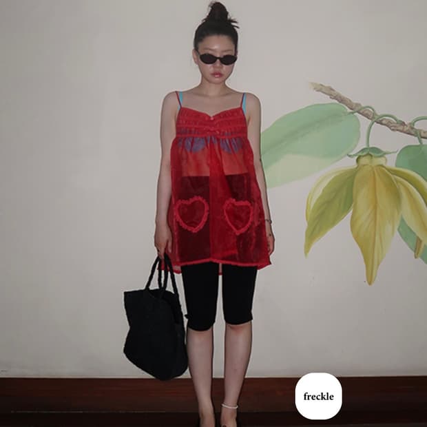 프레클 하트 포켓 드레스 오간자 원피스 레드