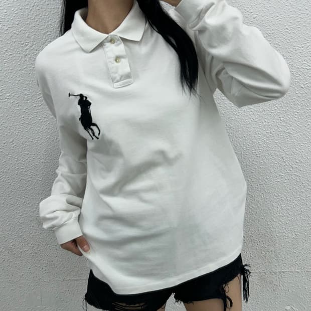 폴로 랄프로렌 블랙 빅포니 화이트 PK티 L