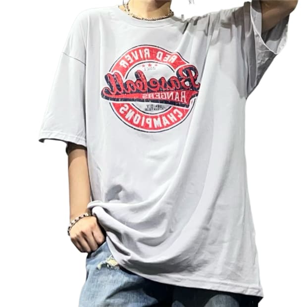 light grey red logo T-shirts