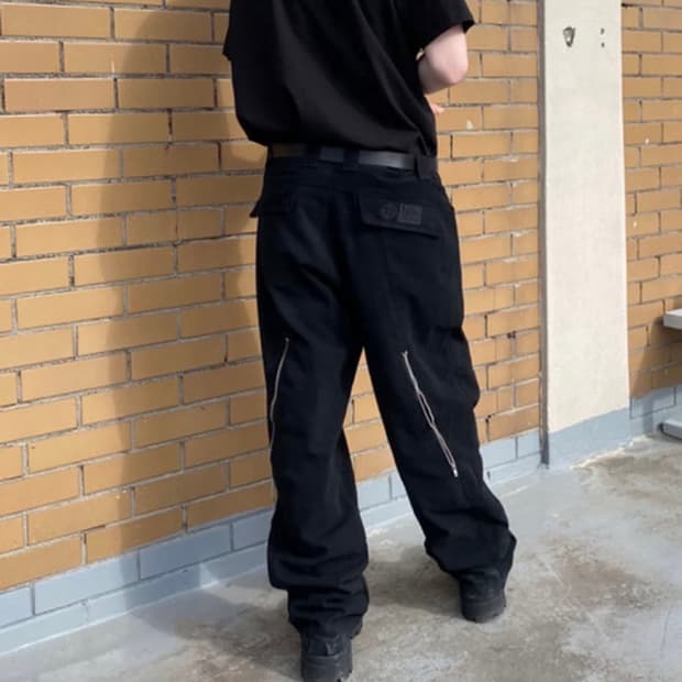 [Plastic Product] Wave zipper pants BK S
