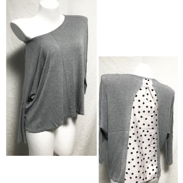 빈티지 너드 모리 도트 가오리핏 니트 롱슬리브 탑