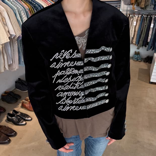 Balmain 레터링 스팽글 벨벳 자켓 XL