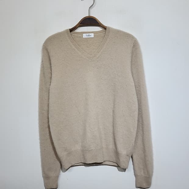 (M) 캐시미어 니트 베이지 무지 스웨터 브이넥 