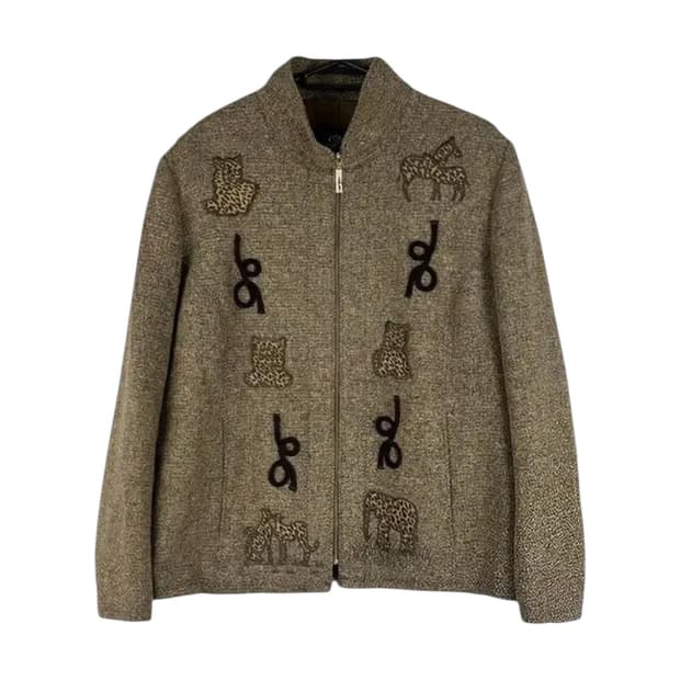 Brown Animal-Embroidery Wool Jacket