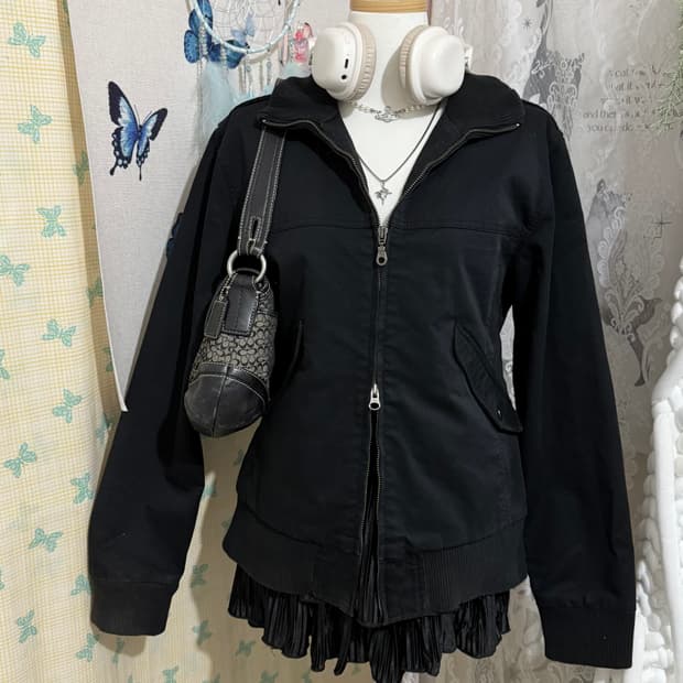 블랙 빅 카라 투웨이 집업 자켓