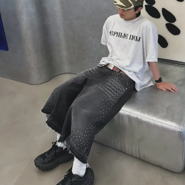 노쿨러스 와이드 데님 쇼츠 다크 그레이 비디드 2