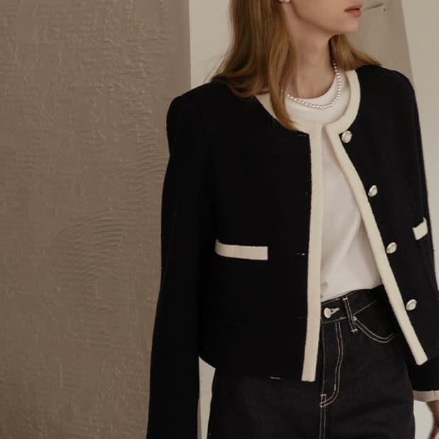 TILLIDIE 틸아이다이 여성 트위드 자켓 네이비 M