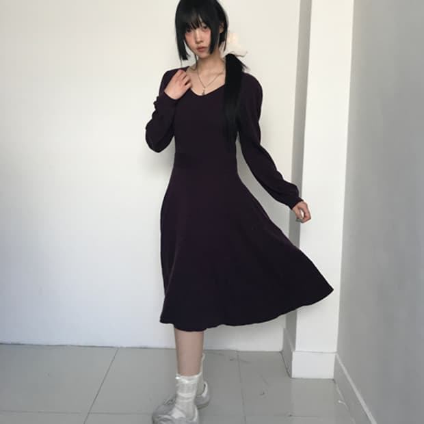 Purple knit ruffler dress