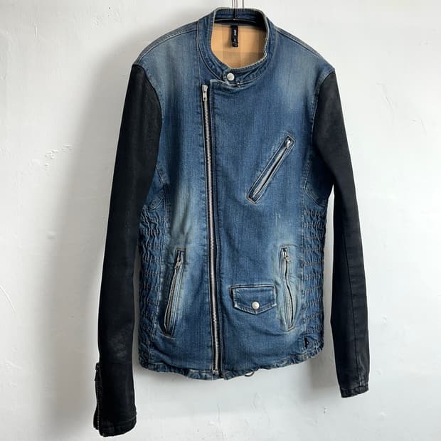 Glamb Waxed Sleeve Denim Rider Jacket
