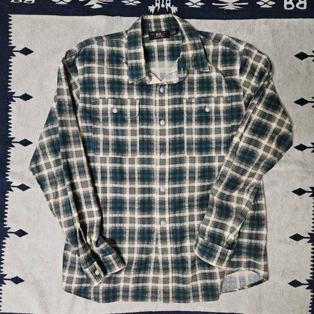 RRL 플래드 체크 셔츠 그린 XL