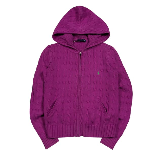 폴로 랄프로렌 퍼플컬러 케이블 니트 후드집업