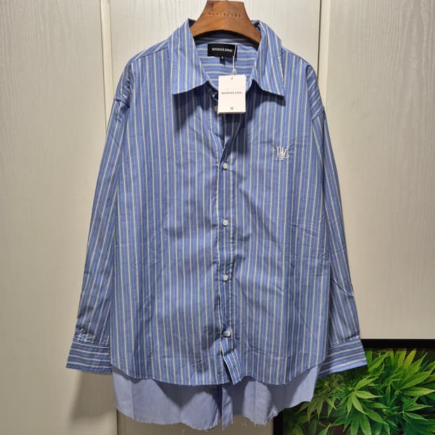 (세일)(새상품)우알롱 스트라이프 레이어드셔츠 블루